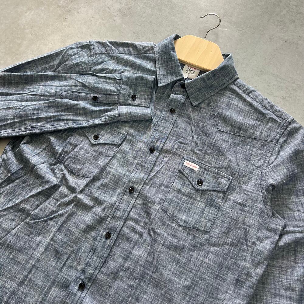 Topo Designs Chambray Shirt Men’s X-Large Gray Long Sleeve Organic Cotton USA